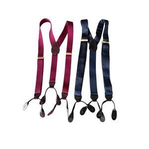 Lot of 2 button suspenders red woven stretch and navy blue silk leather menswear